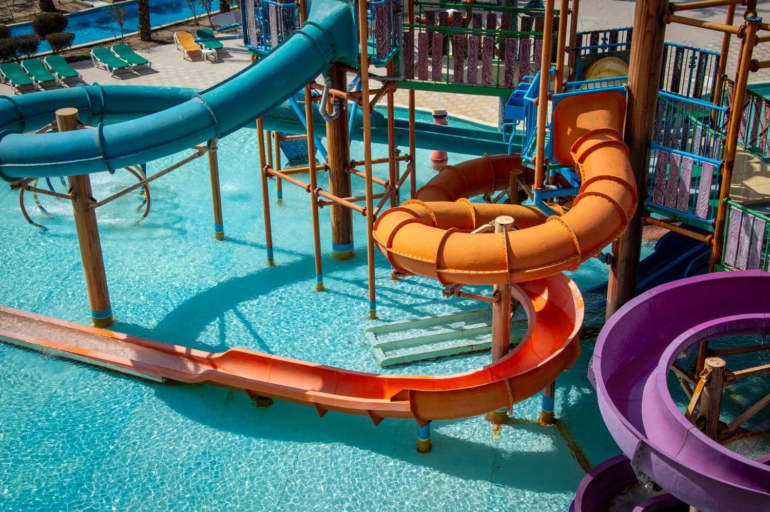 Colourful slides at an aqua park