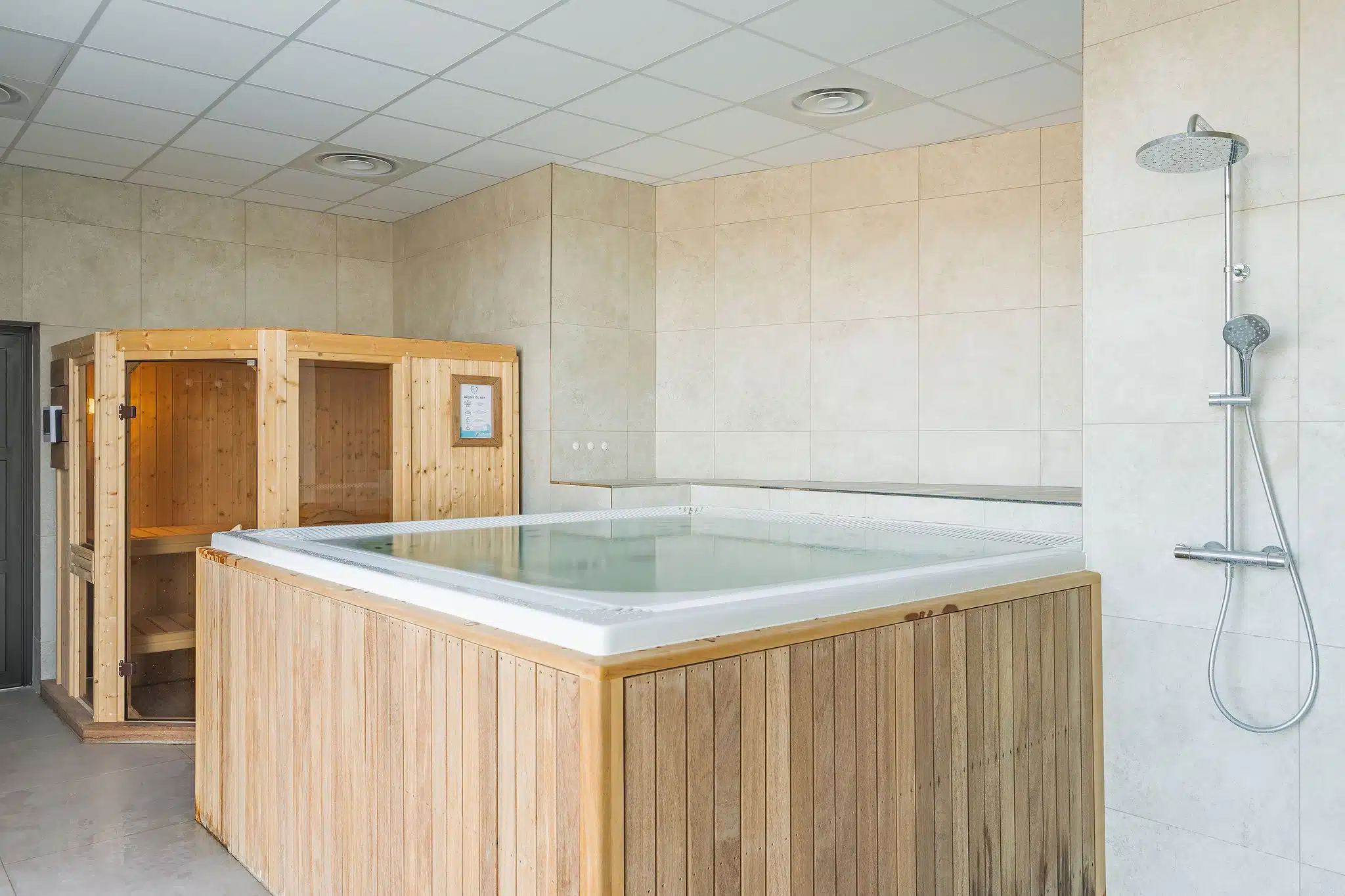 Wellness area: sauna, jacuzzi and cold plunge